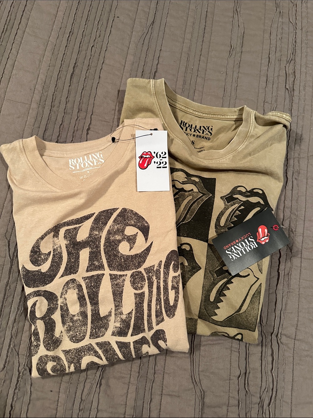 Rolling Stones Beige Tees with Distressed Black Logo